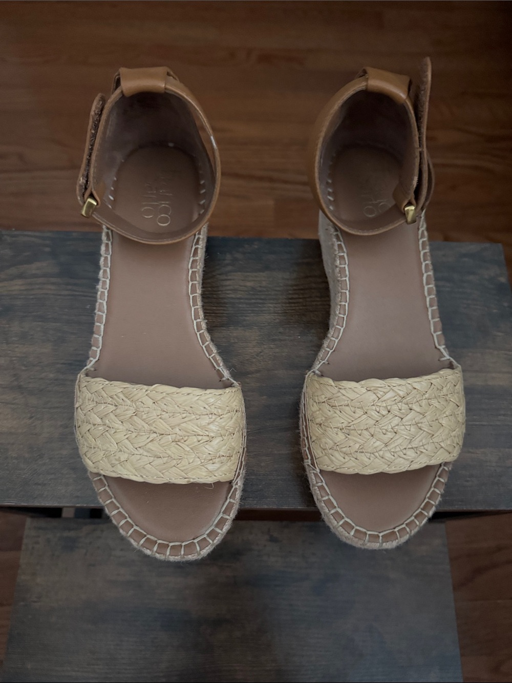 Franco Sarto Tan Leather & Natural Braided Strap Sandals